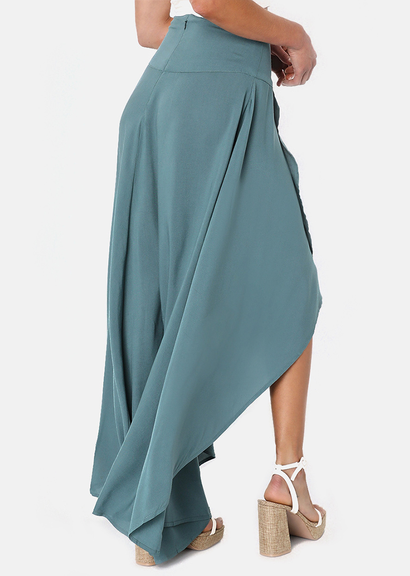 Dark Sage Green High-Low Maxi Skirt