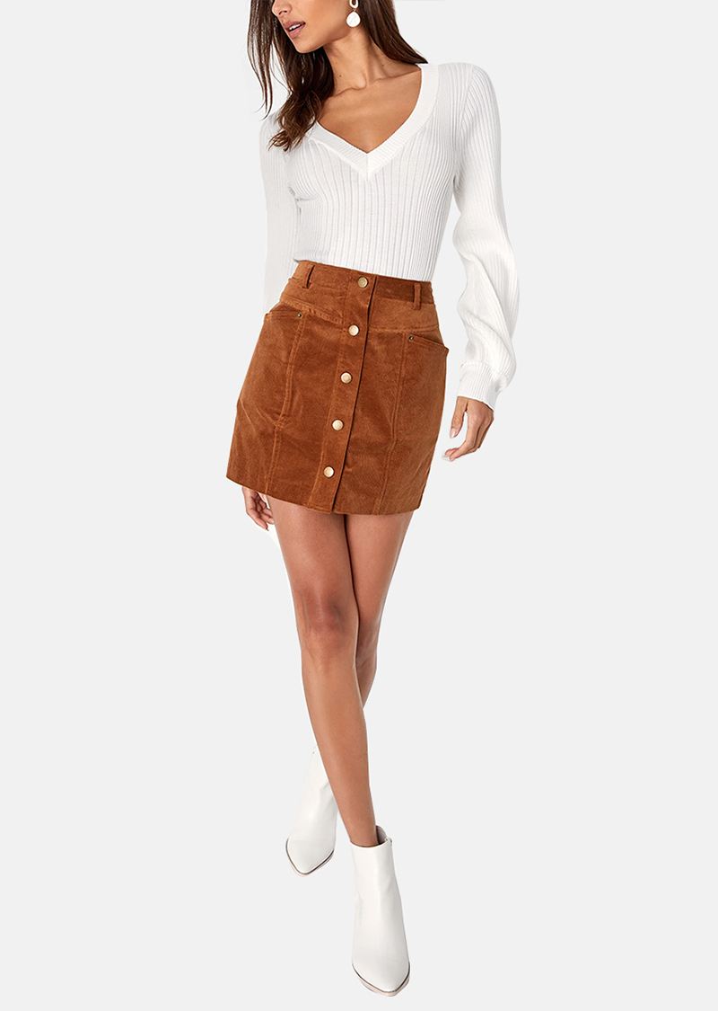 Charming Feeling Rust Brown Corduroy Mini Skirt