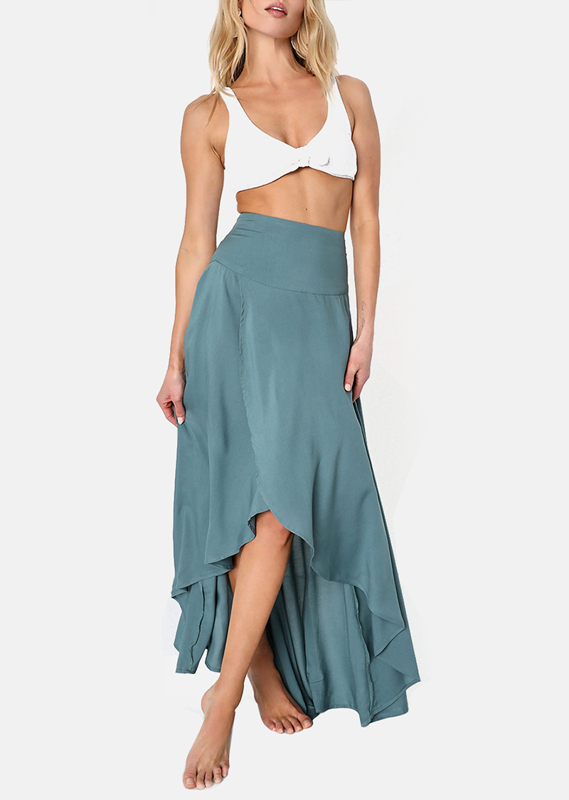 Dark Sage Green High-Low Maxi Skirt