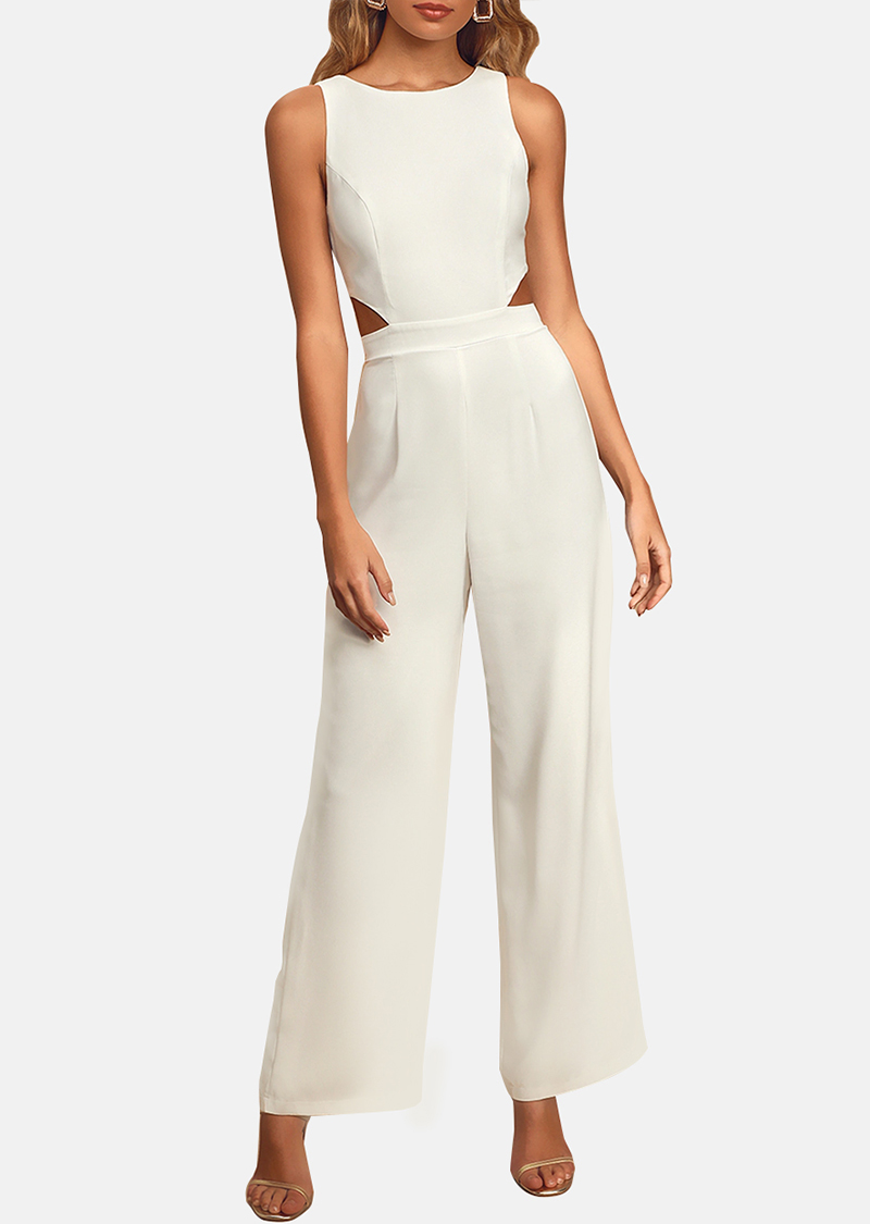 White Sleeveless Wide-Leg Cutout Jumpsuit